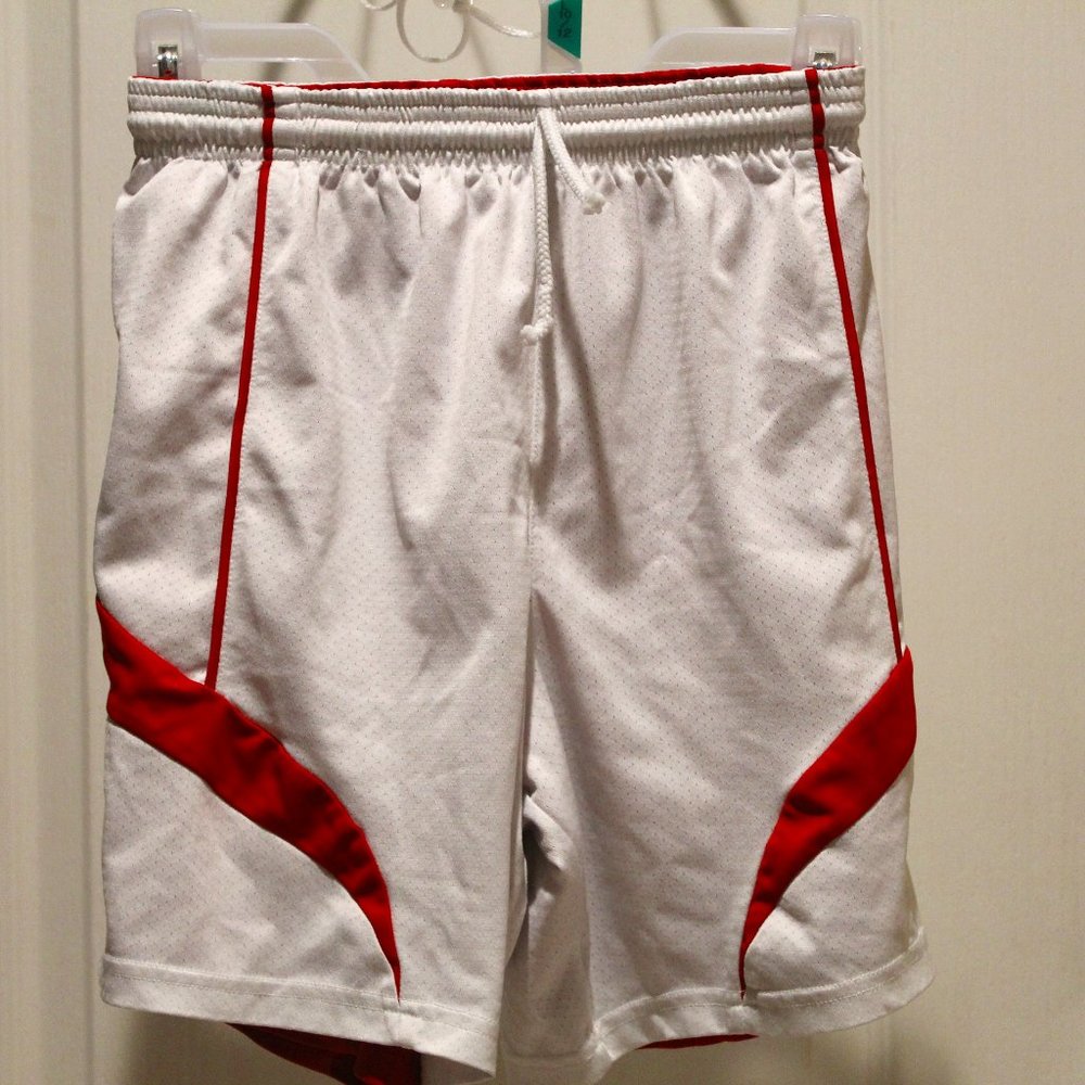 Red and whit reversible youth shorts